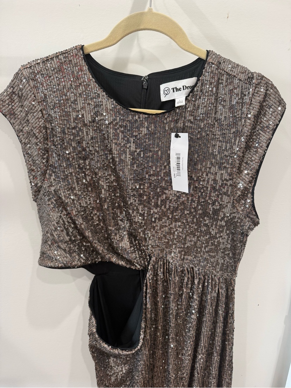 The Drop Silver Sequined Midi Evening Dress with Cutout Large - Picture 2 of 5